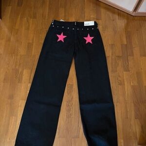 Black Jeans with Pink Star Accents